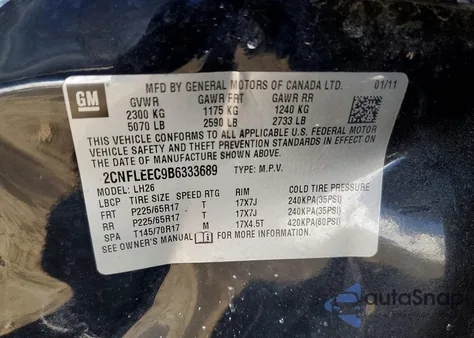 2011 Chevrolet Equinox Lt from USA, damaged, VIN 2CNFLEEC9B6333689